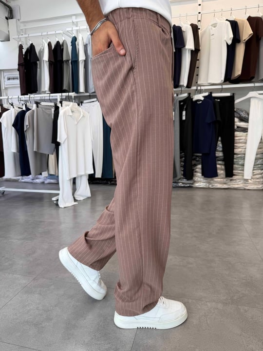 Viskon&Keten Pileli Baggy Pantolon Kahve