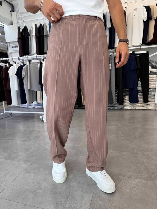 Viskon&Keten Pileli Baggy Pantolon Kahve