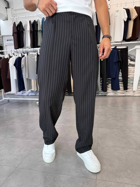 Viskon&Keten Pileli Baggy Pantolon Siyah