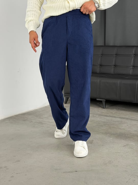 Basic Kadife Baggy Pantolon Lacivert