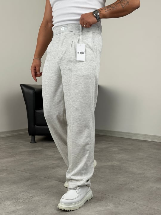 DABIL FACE KUMAŞ PİLELİ BAGGY PANTOLON AÇIK GRİ