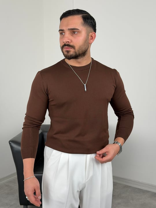 ELMAS KUMAŞ BASİC TRİKO SWEATSHİRT ACI KAHVE
