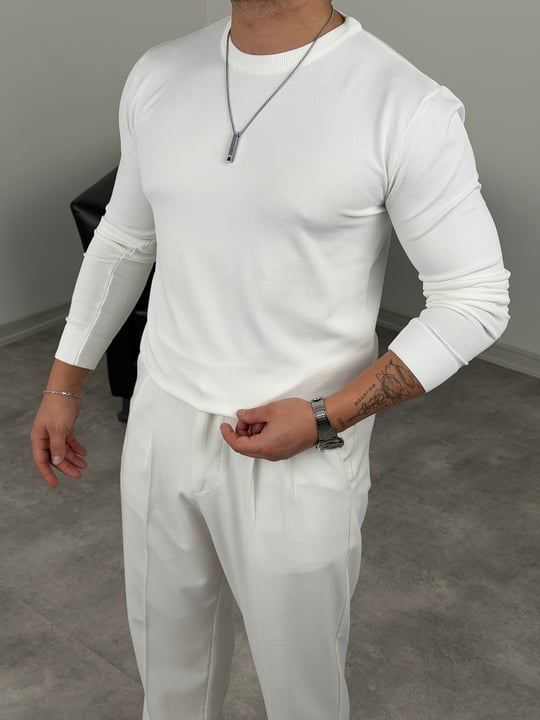 ELMAS KUMAŞ BASİC TRİKO SWEATSHİRT BEYAZ
