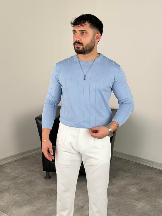 ELMAS KUMAŞ ÇİZGİLİ TRİKO SWEATSHİRT BEBE MAVİSİ