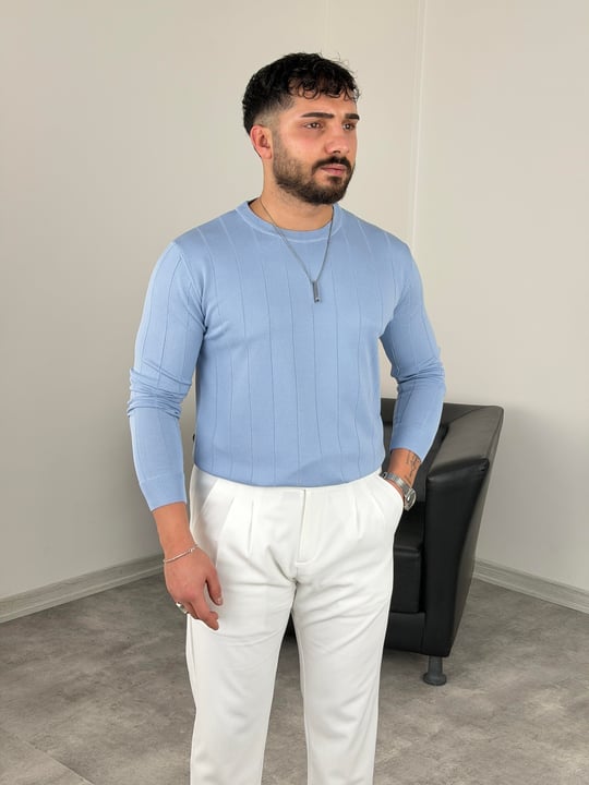 ELMAS KUMAŞ ÇİZGİLİ TRİKO SWEATSHİRT BEBE MAVİSİ