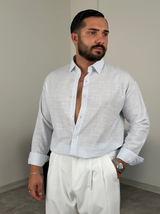 HAVAİ MODEL %100 KETEN GÖMLEK BEYAZ