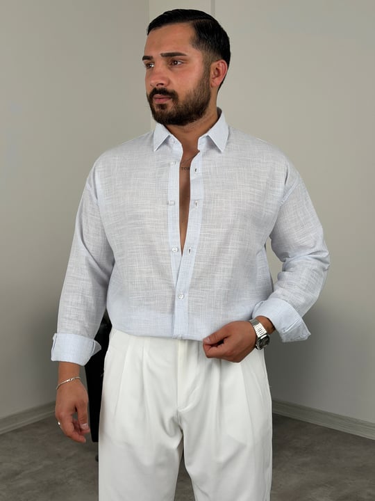 HAVAİ MODEL %100 KETEN GÖMLEK BEYAZ