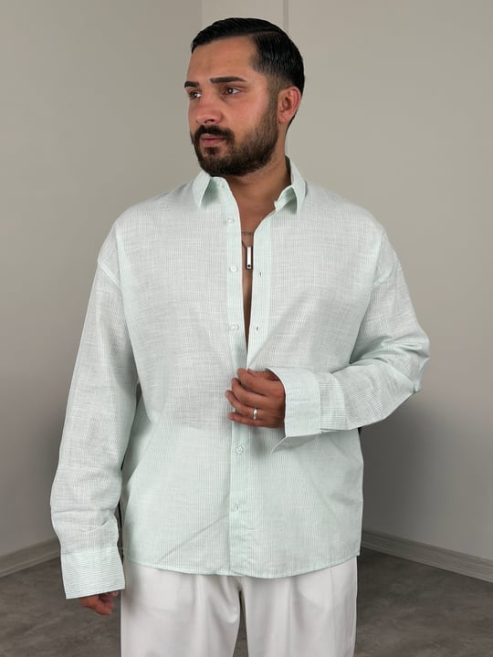 HAVAİ MODEL %100 KETEN GÖMLEK SU YEŞİLİ