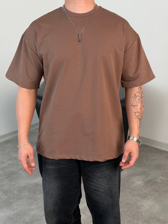 OVERSİZE GRAMAJLI BASİC TİŞÖRT ACI KAHVE