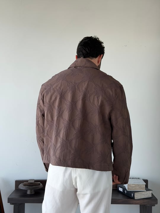 Sandro Desenli Kahve Crop Ceket