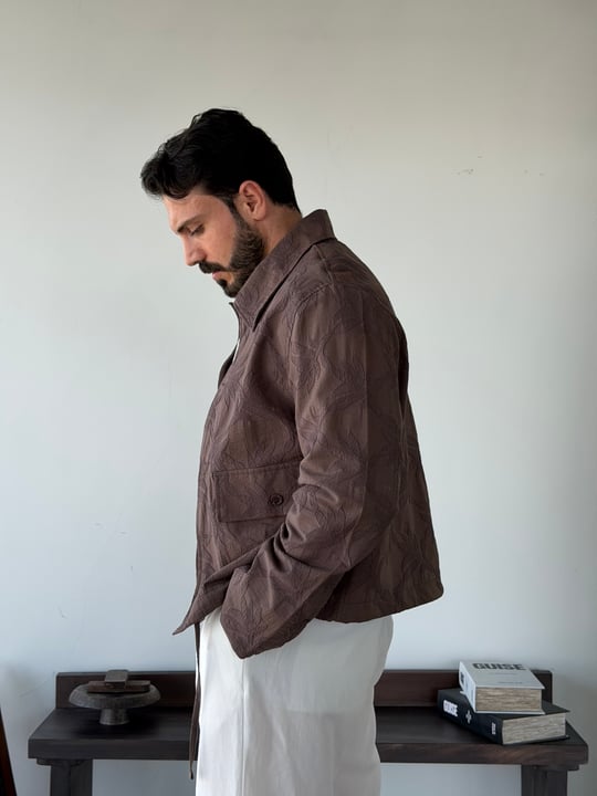 Sandro Desenli Kahve Crop Ceket