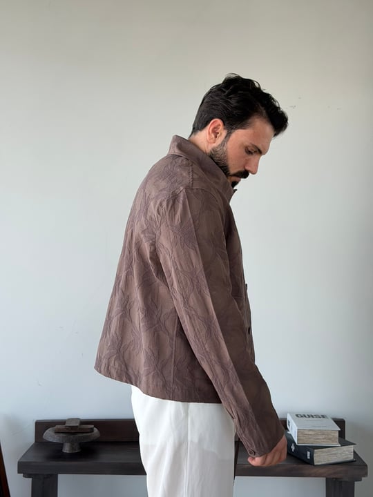 Sandro Desenli Kahve Crop Ceket