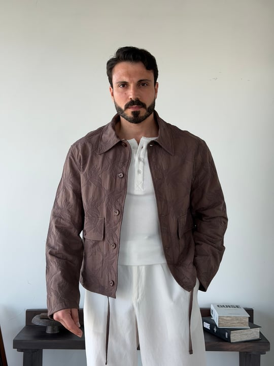 Sandro Desenli Kahve Crop Ceket