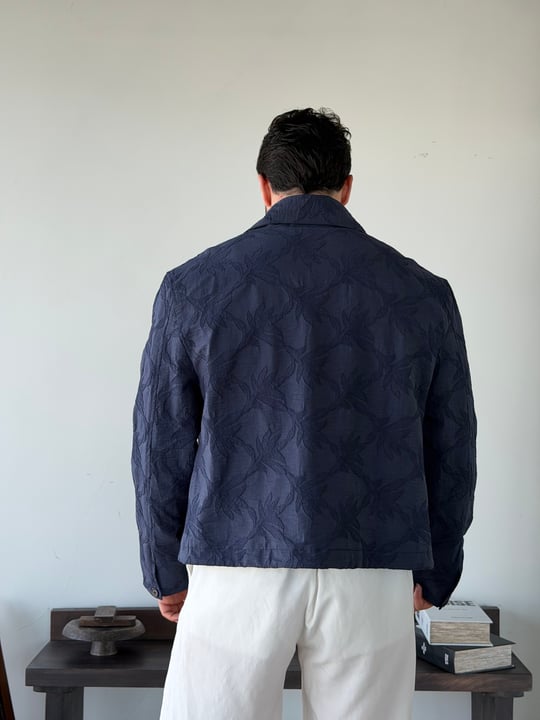 Sandro Desenli Lacivert Crop Ceket