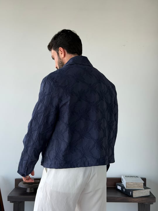 Sandro Desenli Lacivert Crop Ceket