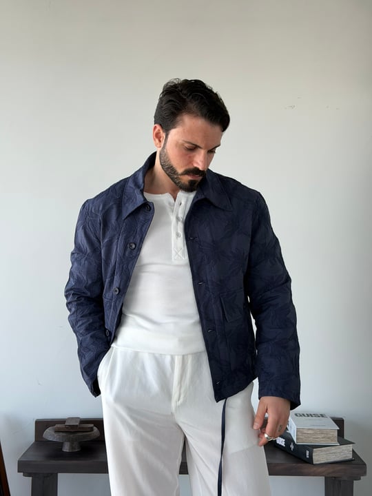 Sandro Desenli Lacivert Crop Ceket