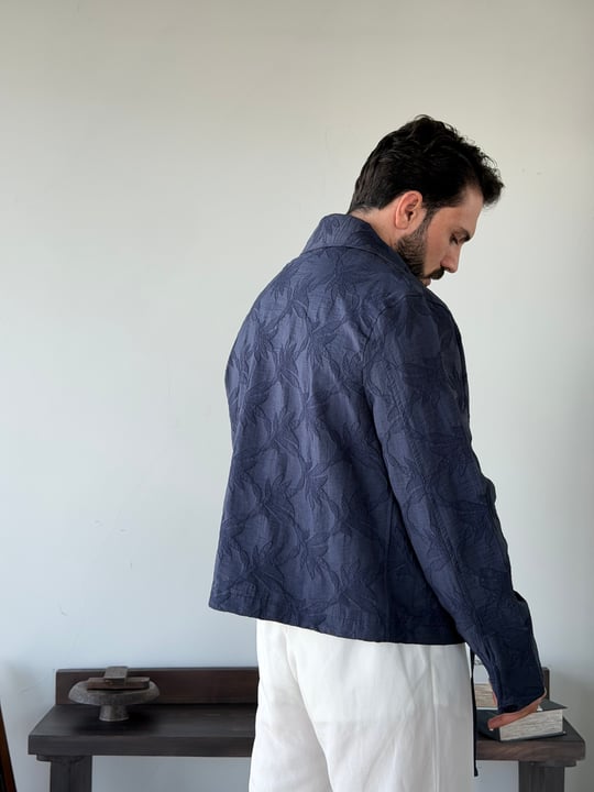Sandro Desenli Lacivert Crop Ceket