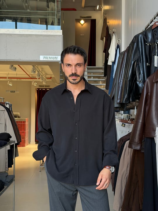 Alain Siyah Modal Gömlek