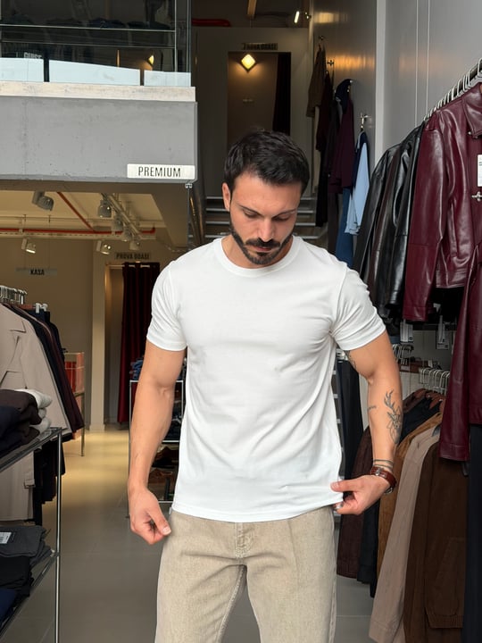 Bob Beyaz Basic Muscle Fit Tişört