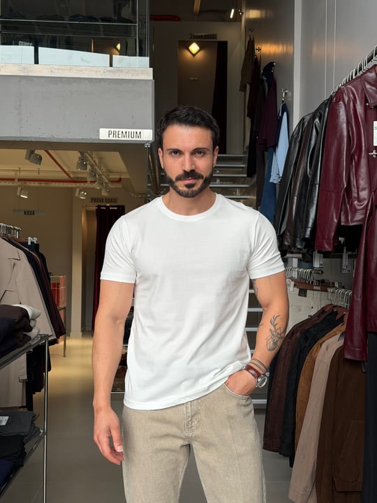 Bob Beyaz Basic Muscle Fit Tişört