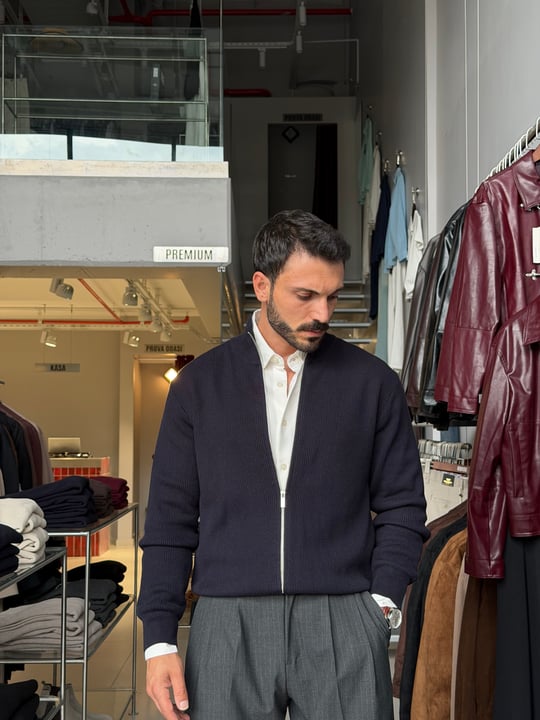 Sanchez Lacivert Fermuarlı Triko