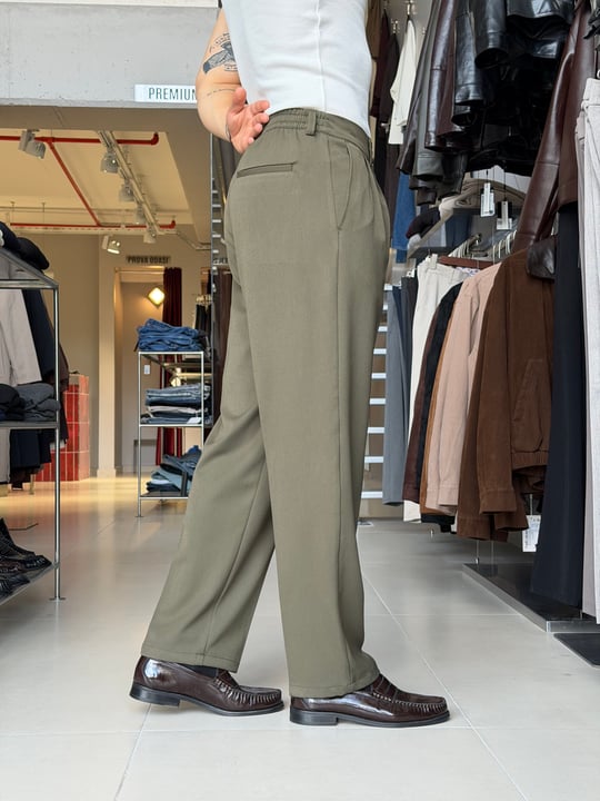 Sedna Haki Duble Kumaş Baggy Pantolon
