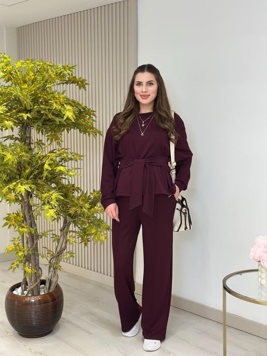Beli Bağlamalı Modal Kumaş Takım Mürdüm