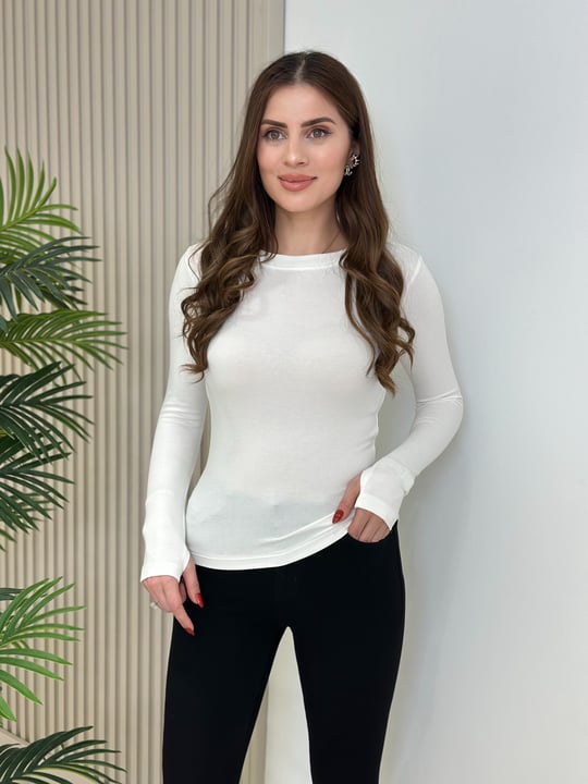 Sıfır Yaka Parmak Geçmeli Body Beyaz