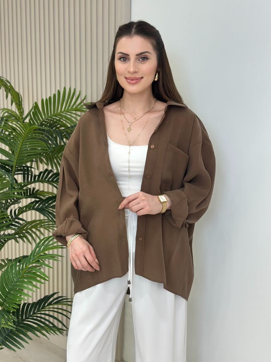 Tensel Kumaş Salaş Gömlek Kahve