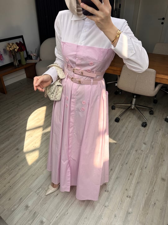 Maskülen Tasarım Elbise-Pembe