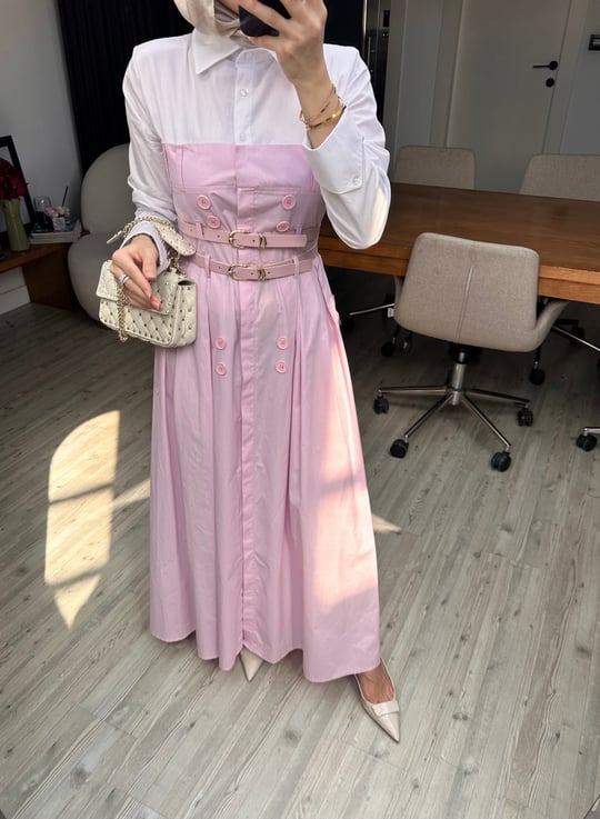 Maskülen Tasarım Elbise-Pembe