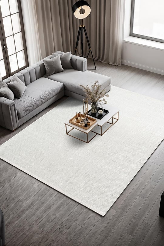 Arven CT020A Krem Beyaz Parlak Makinada Yıkanabilir Modern Salon Mutfak Koridor Halısı