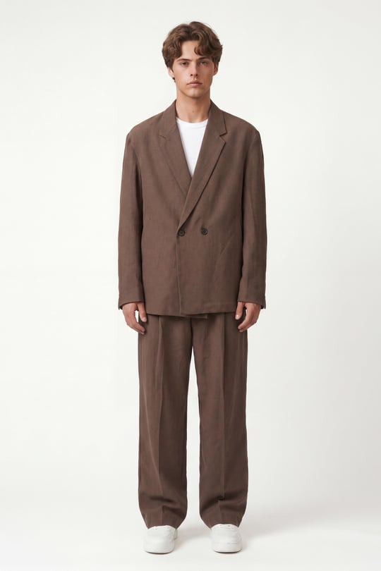 Oversize Lyocell Karışımlı Takım Kahve