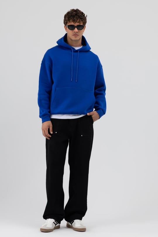 Basic Oversize Kapüşonlu Sweatshirt Saks