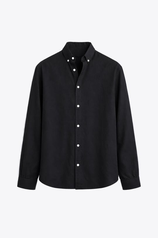 Basic Oversize Pamuk  Keten Gömlek Siyah