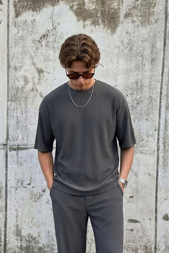 Fitilli Oversize Tişört Gri