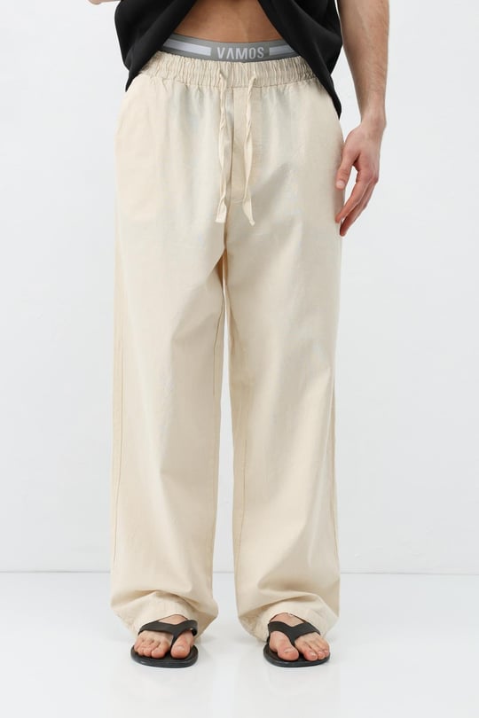 Bel Lastikli Baggy Fit Keten Pantolon Naturel