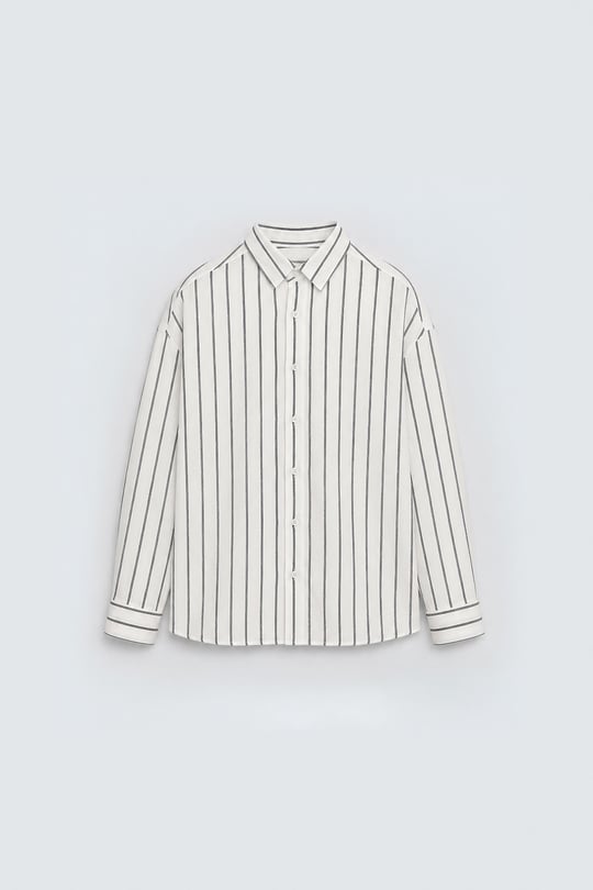Çizgili Oversize Gömlek Beyaz