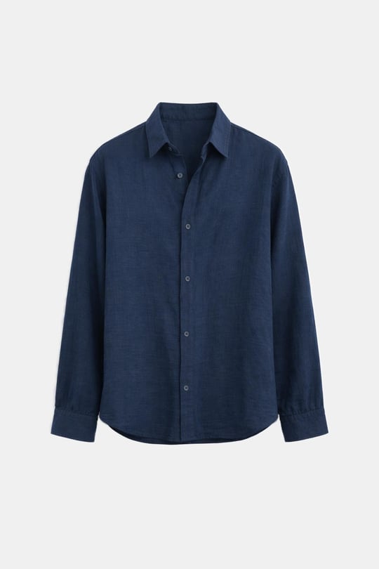Basic Keten Oversize Gömlek Lacivert