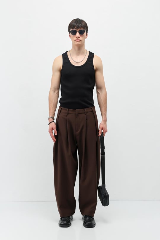 Barrel Fit Tailored Pantolon Kahve