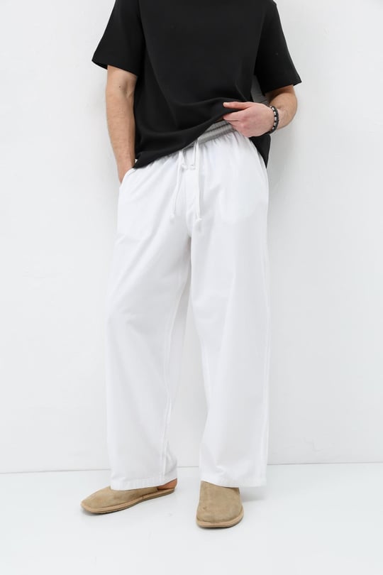Super Baggy Fit Keten Pantolon Ekru
