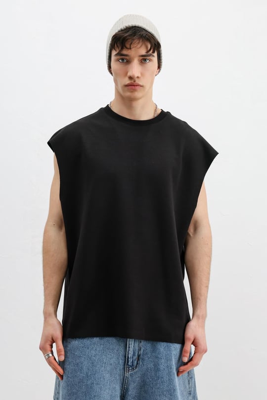 Oversize Kolsuz Basic Tişört Siyah