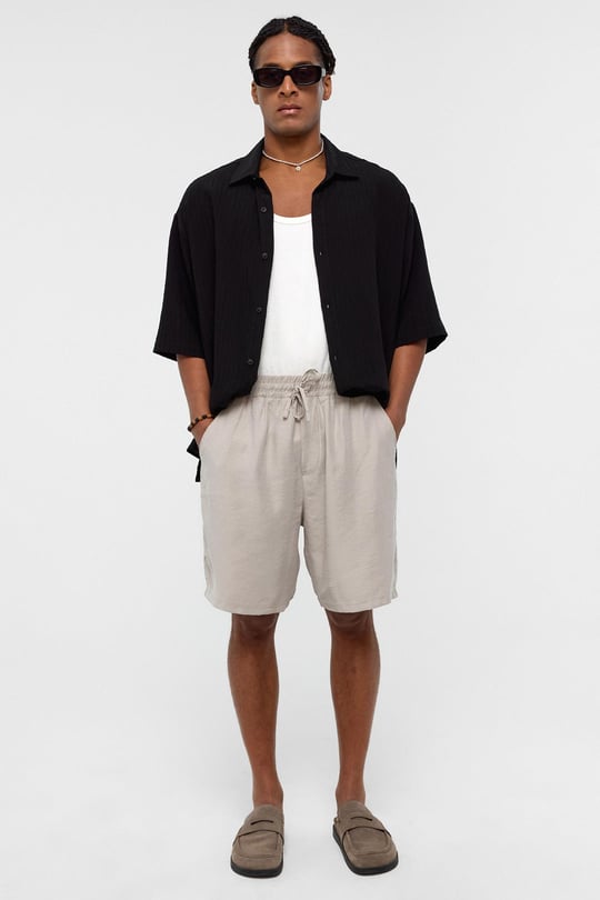 Oversize Modal Kumaş Bermuda Şort Bej