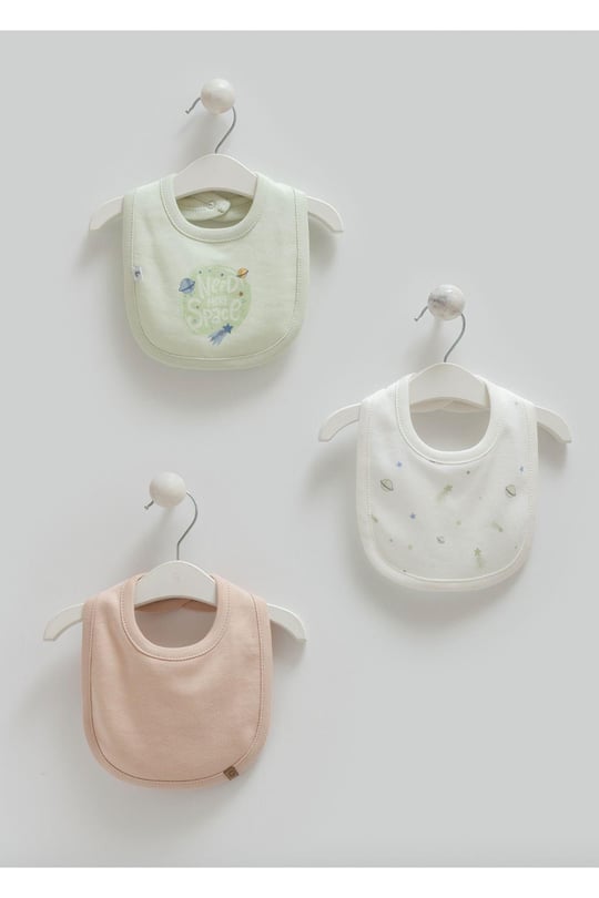3Lü Mama Önlük (0-12 Ay Bebekler İçin Uyumlu) 3Lü Önlük %100 Pamuk Mama Önlüğü Yeşil Renk
