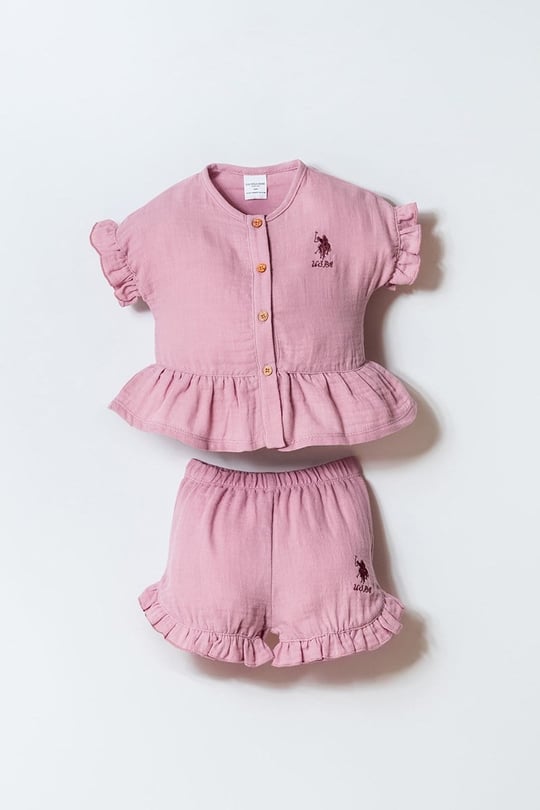 U.S. Polo Assn Kız Bebek  2li Takım Lila
