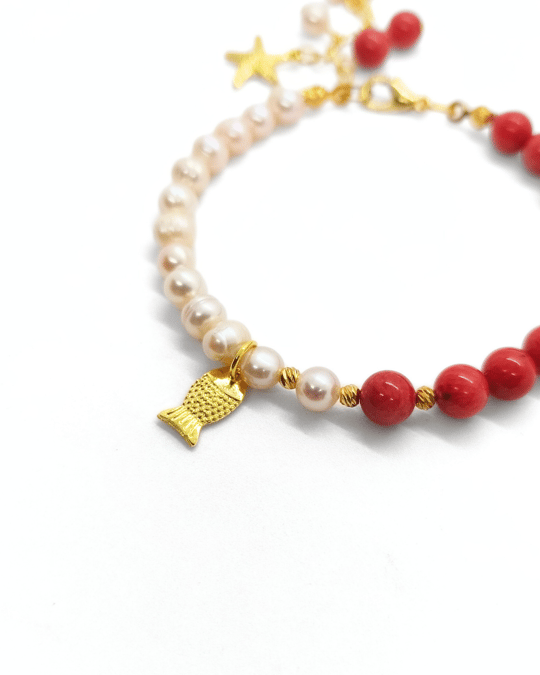 Somon İnci ve Mercan Bileklik 6 mm - Zarafet, Asalet ve Zihin Rahatlığı