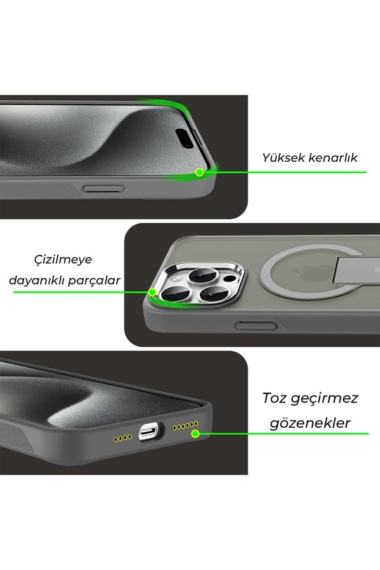 Apple iPhone 13 / iPhone 14 / iPhone 15 Tork Magsafe Standlı Kapak - Siyah