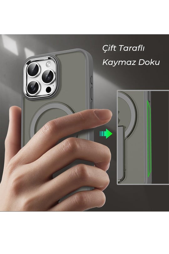 Apple iPhone 13 / iPhone 14 / iPhone 15 Tork Magsafe Standlı Kapak - Siyah