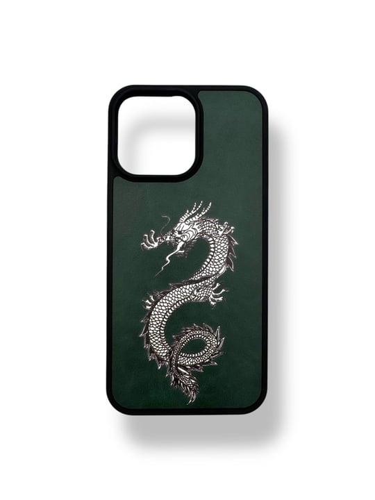 DERİ BASKI KILIFLARDIVERSECASEDRBSK10Apple Iphone 14 Pro Max Deri Ejderha Baskı Kılıf - Yeşil
