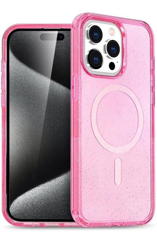 Apple iPhone 14 Pro Max Kılıf Glow Magsafe Kapak - Simli Pembe
